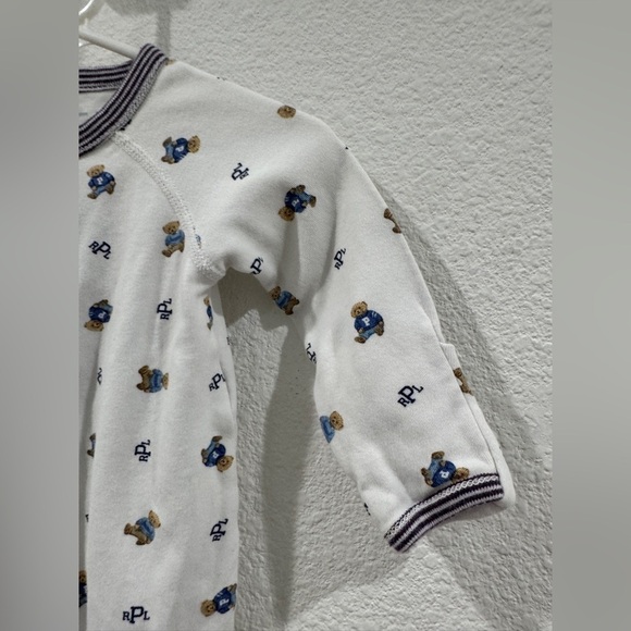 Ralph Lauren Polo Bear Cotton Footed White Striped Logo Coverall Size 3 Months - Picture 4 of 15